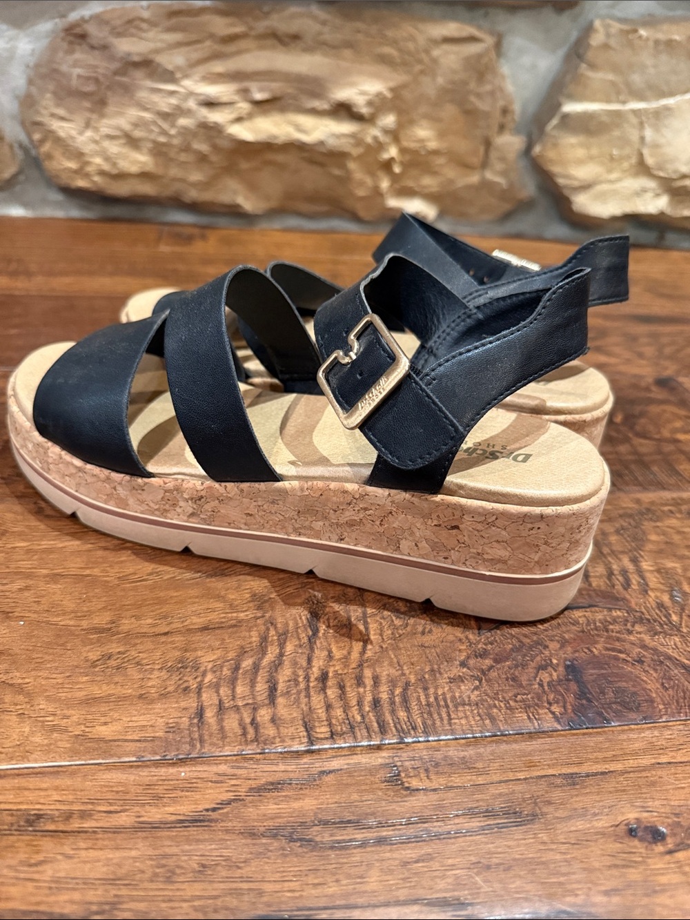 Dr. Scholl's Black Three-Strap Platform Sandals - Picture 2 of 5